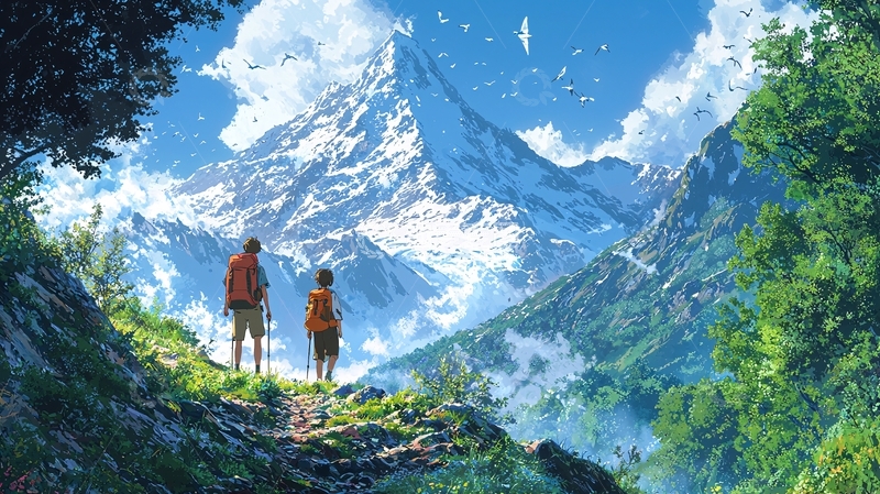 高清大图下载【趣麦麦图】山峰与远足者