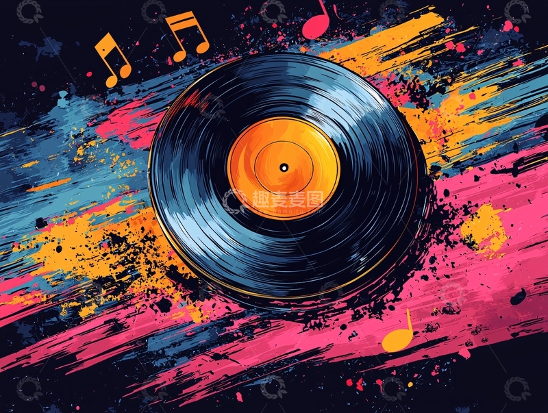 高清大图下载【趣麦麦图】彩色涂鸦黑胶唱片
