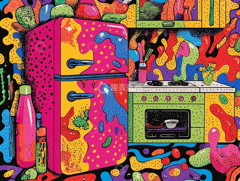 高清大图下载【趣麦麦图】多彩冰箱