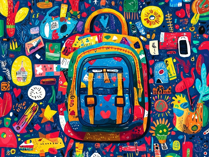 高清大图下载【趣麦麦图】手绘旅行背包