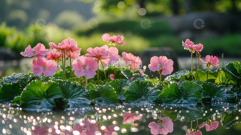 高清大图下载【趣麦麦图】粉红花朵水面倒影
