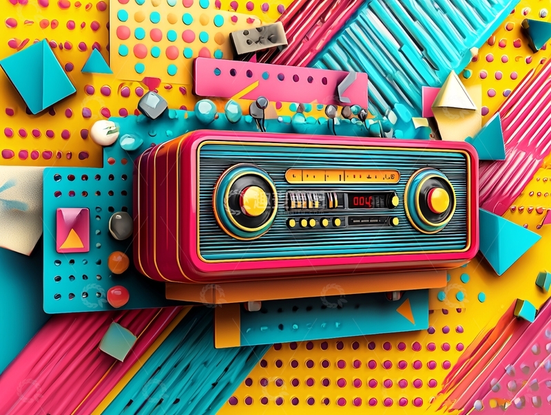 高清大图下载【趣麦麦图】复古收音机彩绘插画