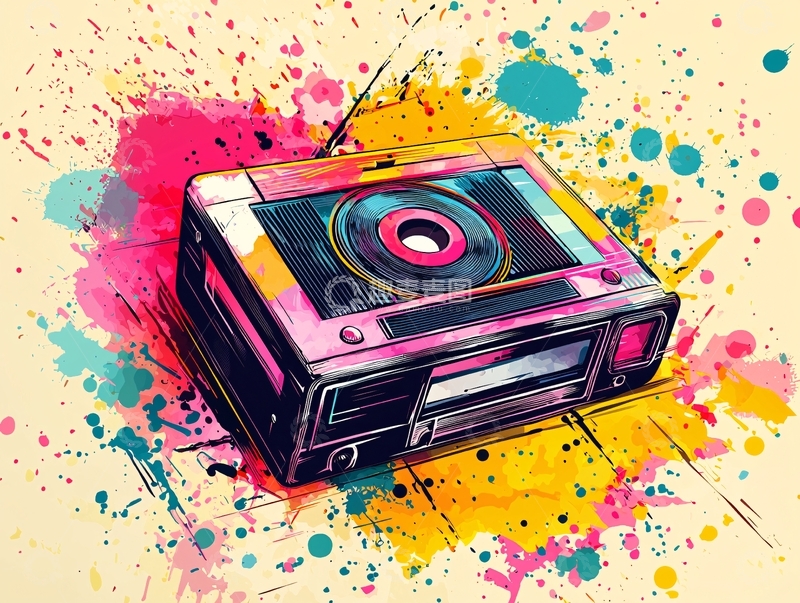 高清大图下载【趣麦麦图】彩色磁带录音机