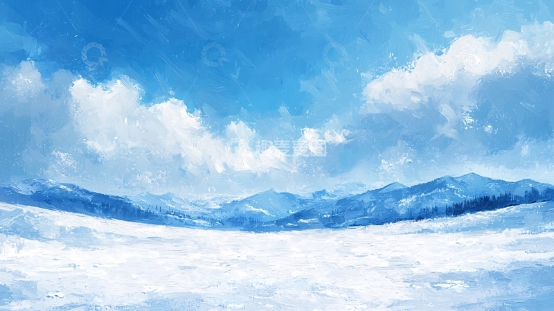 高清大图下载【趣麦麦图】蓝天白云下的雪山风景