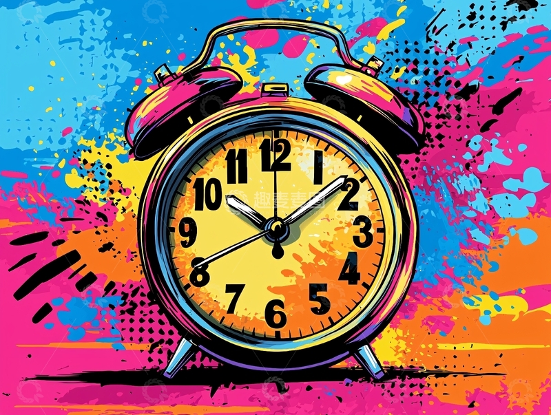 高清大图下载【趣麦麦图】彩色泼墨闹钟