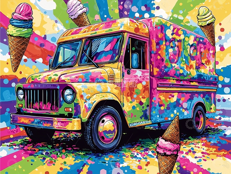 高清大图下载【趣麦麦图】彩色冰淇淋卡车