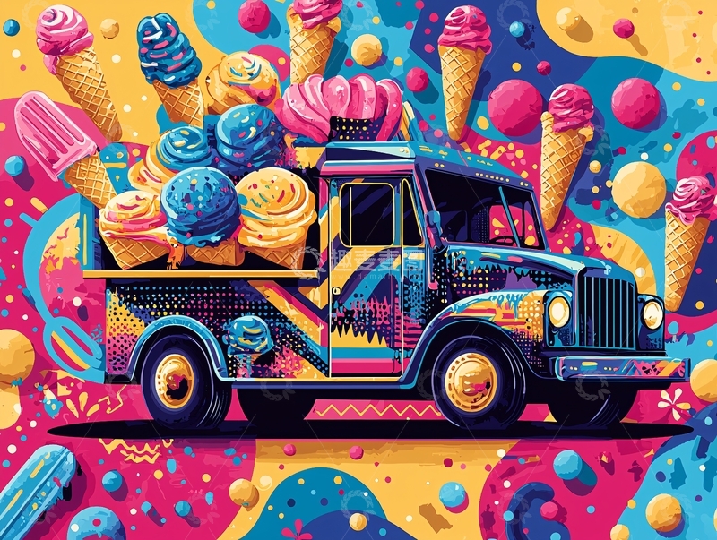 高清大图下载【趣麦麦图】彩色冰淇淋卡车