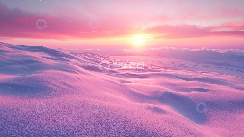 高清大图下载【趣麦麦图】粉色雪地日落