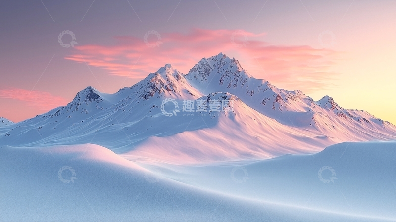 高清大图下载【趣麦麦图】粉色天空下的雪山