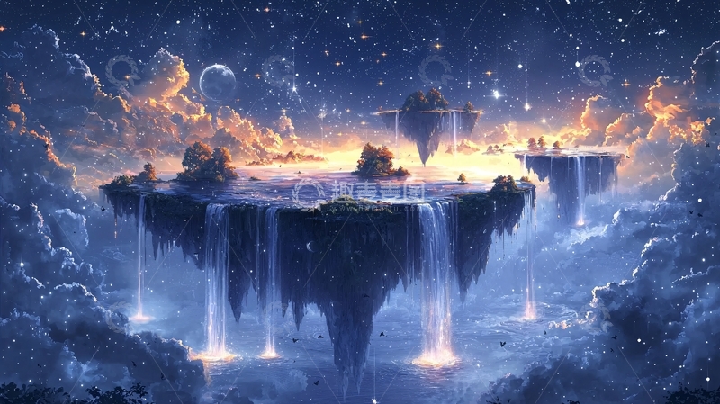 高清大图下载【趣麦麦图】梦幻星空漂浮岛屿