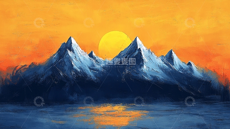 高清大图下载【趣麦麦图】日落雪山湖泊风景