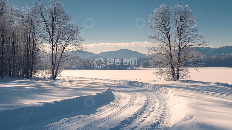 高清大图下载【趣麦麦图】冬日雪景田园道路