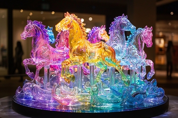 彩色水晶马雕塑