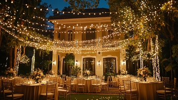 夜晚庭院婚礼灯光布置