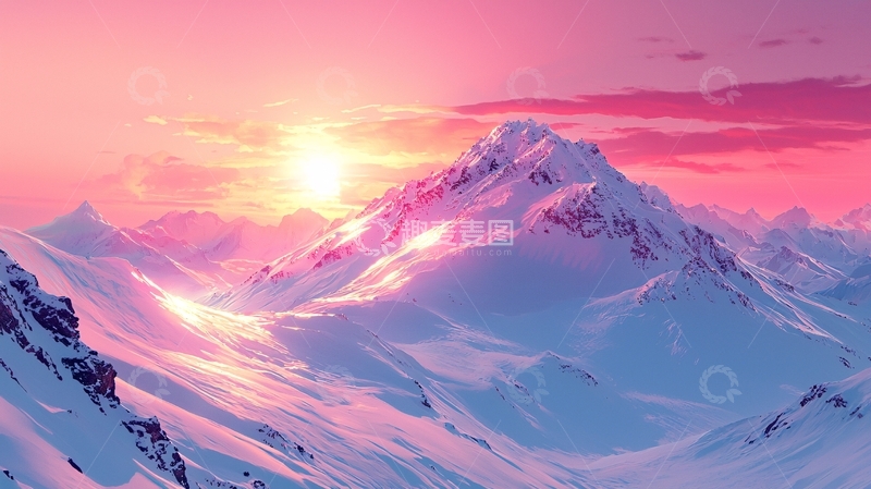 高清大图下载【趣麦麦图】粉色雪山日出