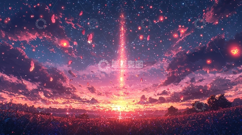 高清大图下载【趣麦麦图】唯美星空光柱落日