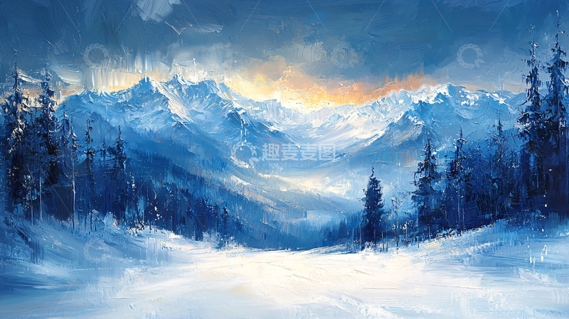 高清大图下载【趣麦麦图】极寒雪山日出风景图