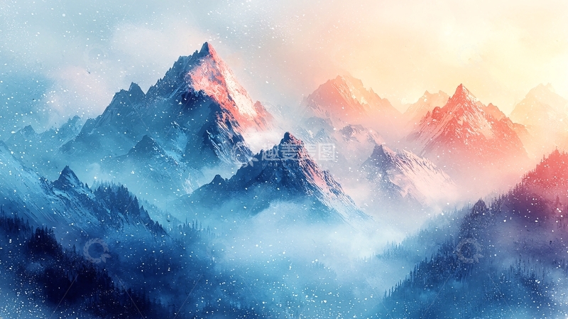 高清大图下载【趣麦麦图】梦幻雪山日出