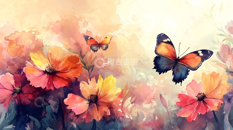 高清大图下载【趣麦麦图】水彩蝴蝶花卉