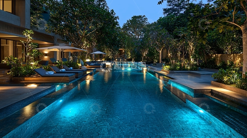 高清大图下载【趣麦麦图】夜晚泳池
