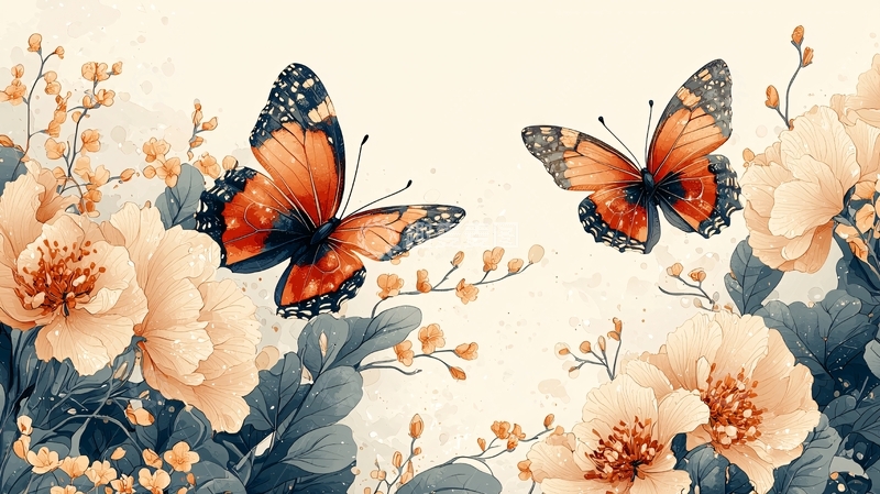 高清大图下载【趣麦麦图】水彩蝴蝶花卉