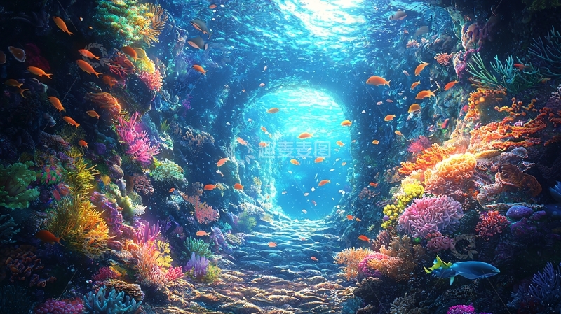 高清大图下载【趣麦麦图】海底珊瑚洞穴