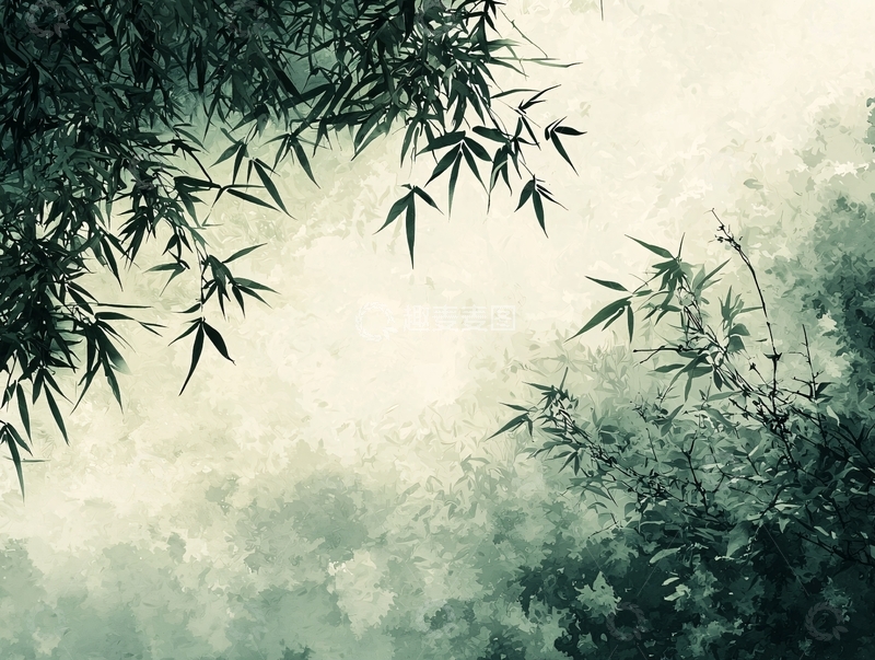 高清大图下载【趣麦麦图】水墨竹叶