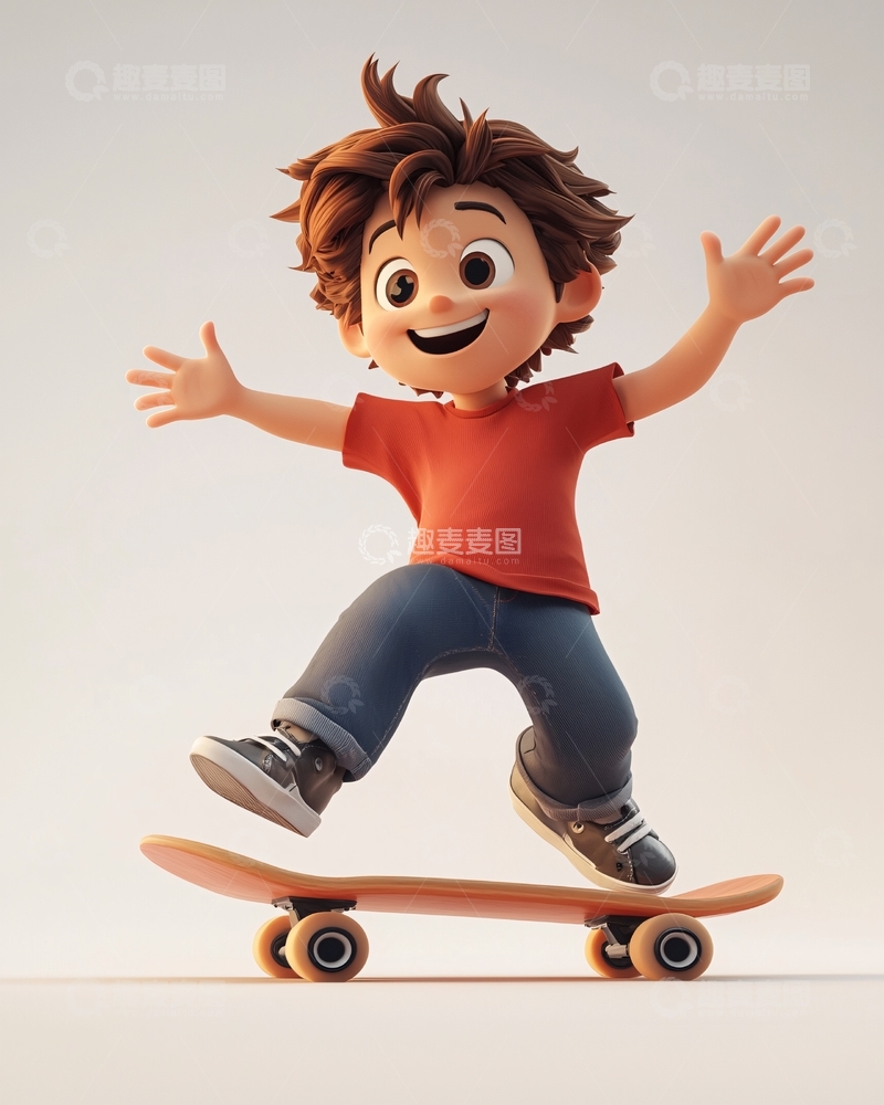 高清大图下载【趣麦麦图】开心滑板男孩