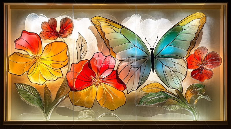 高清大图下载【趣麦麦图】彩绘蝴蝶花卉图