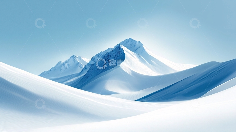 高清大图下载【趣麦麦图】极简蓝色雪山风景