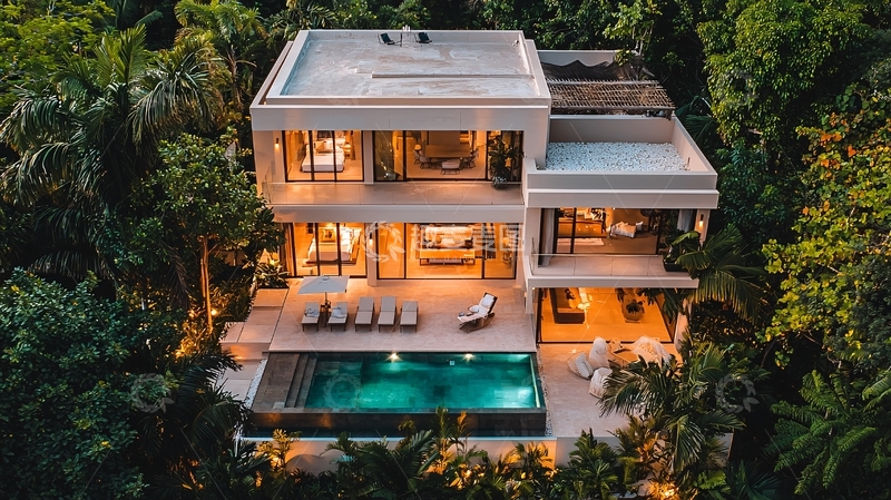 高清大图下载【趣麦麦图】现代风格别墅夜景