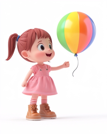 可爱卡通女孩彩色气球