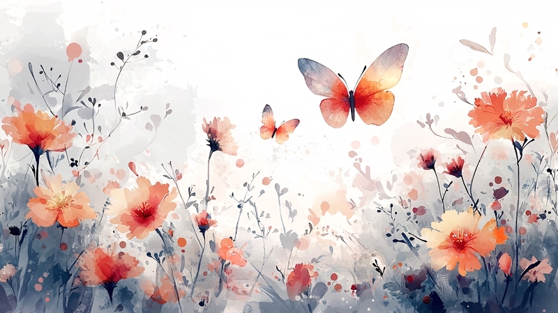 高清大图下载【趣麦麦图】水彩花卉蝴蝶
