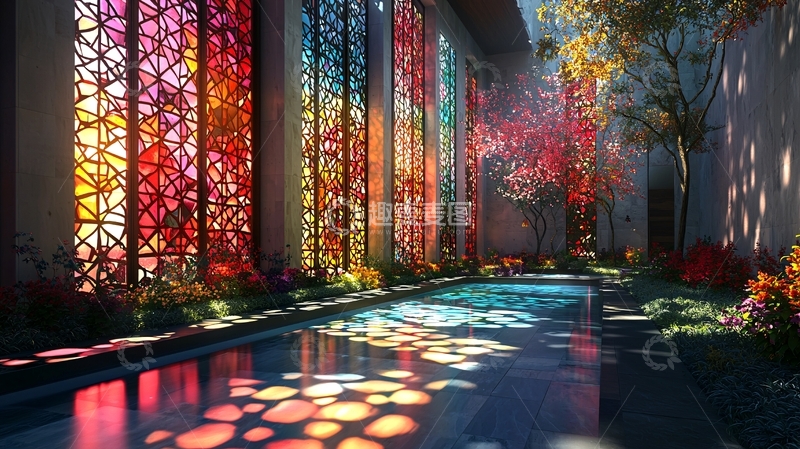 高清大图下载【趣麦麦图】彩色玻璃窗长廊