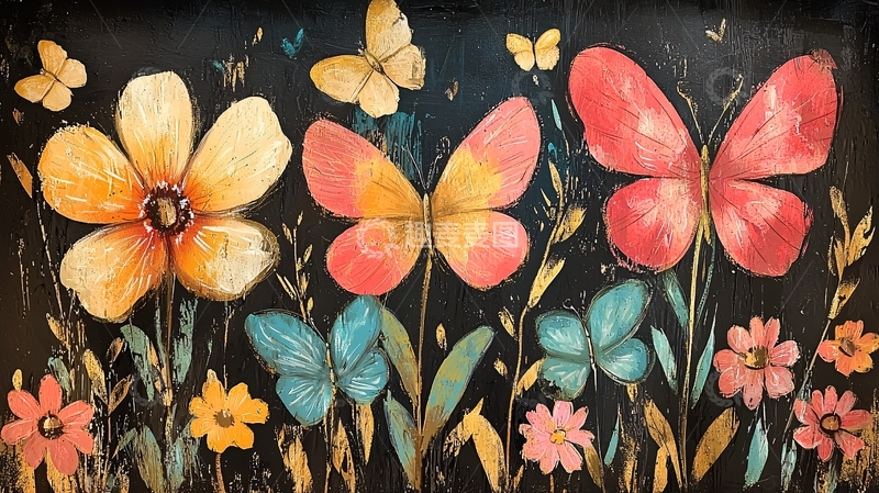 高清大图下载【趣麦麦图】暗黑系花卉蝴蝶图