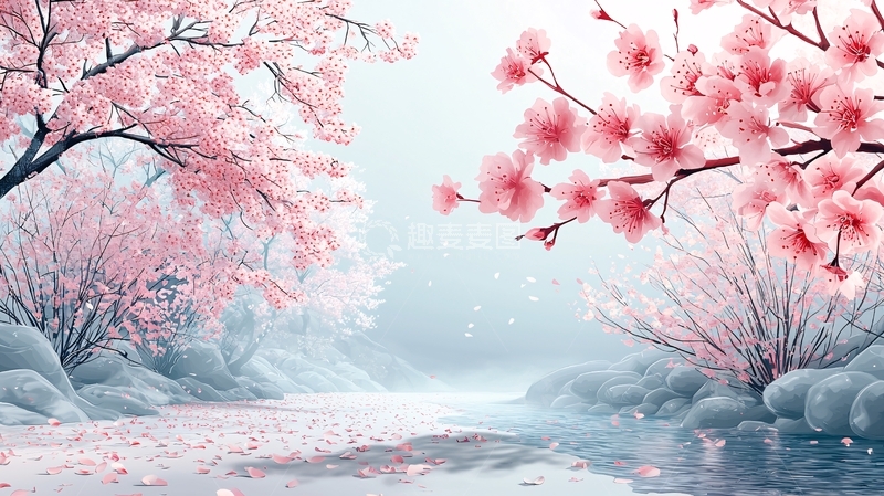 高清大图下载【趣麦麦图】粉红樱花雾气朦胧小路