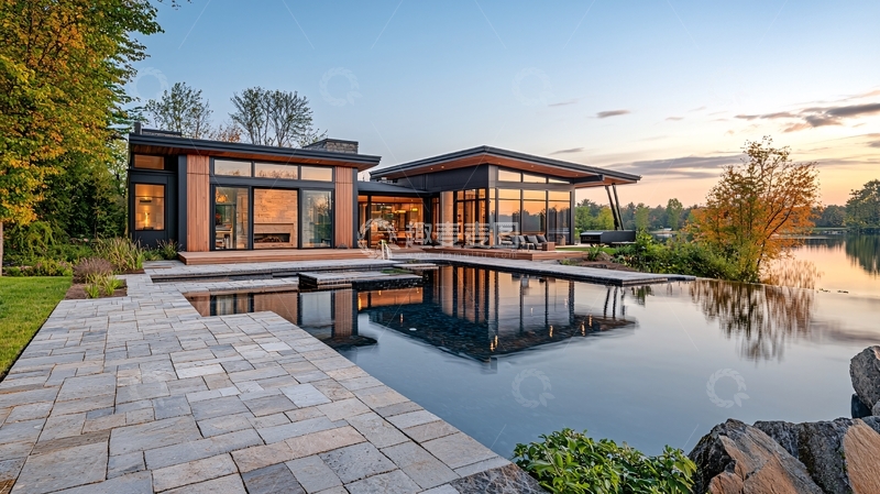 高清大图下载【趣麦麦图】现代简约湖景别墅