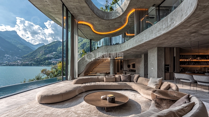 高清大图下载【趣麦麦图】湖景别墅客厅