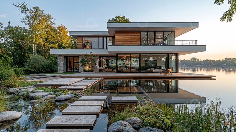 高清大图下载【趣麦麦图】现代湖景别墅
