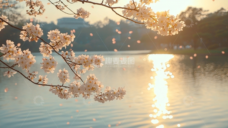 高清大图下载【趣麦麦图】清晨樱花湖边