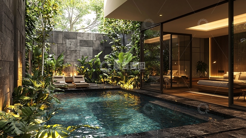 高清大图下载【趣麦麦图】私家泳池庭院别墅
