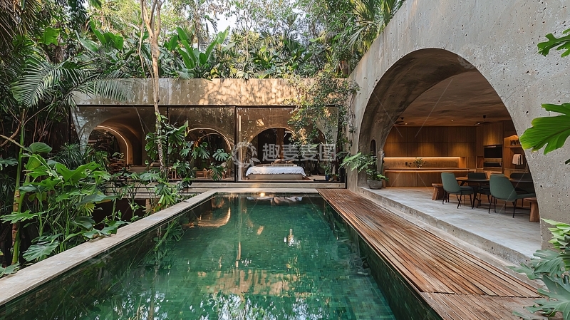 高清大图下载【趣麦麦图】热带雨林风格庭院泳池