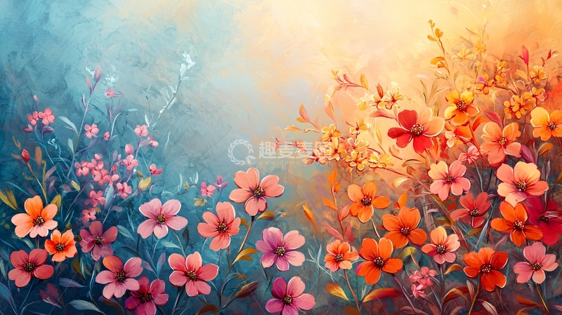 高清大图下载【趣麦麦图】梦幻花田油画背景