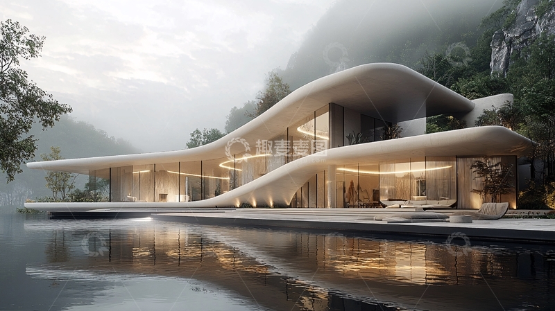 高清大图下载【趣麦麦图】山间现代曲线别墅