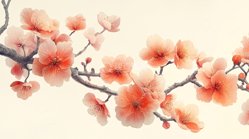 高清大图下载【趣麦麦图】水墨桃花枝