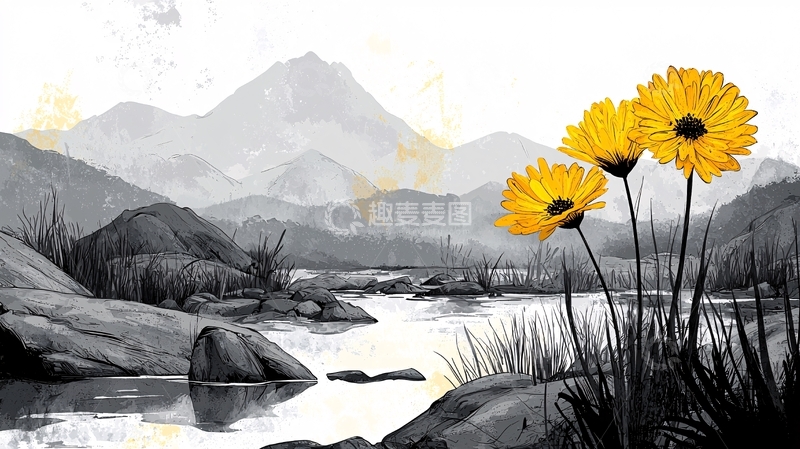 高清大图下载【趣麦麦图】黑白山水画