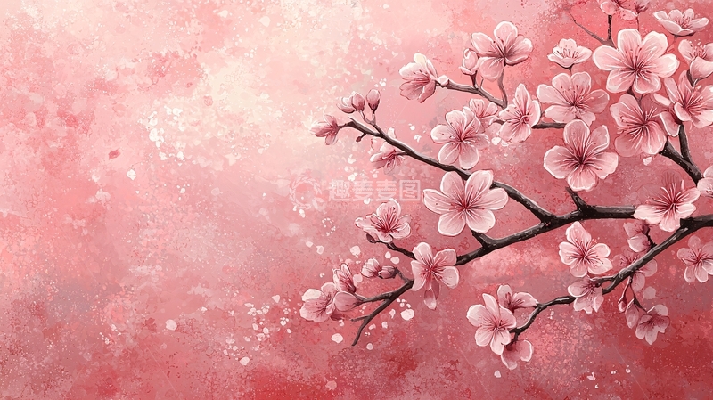 高清大图下载【趣麦麦图】粉色樱花水彩画