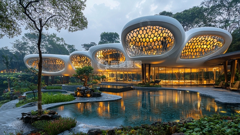 高清大图下载【趣麦麦图】流线型现代别墅夜景