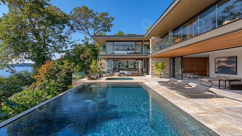 高清大图下载【趣麦麦图】现代海景别墅泳池