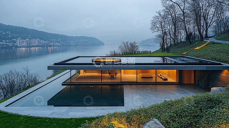 高清大图下载【趣麦麦图】湖边现代简约别墅